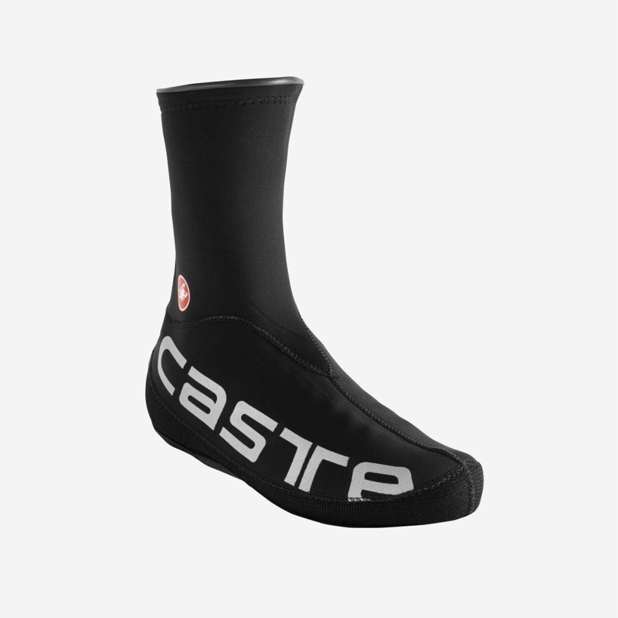 Black / Silver Men Castelli DILUVIO UL Shoecovers | OEAIG-2801