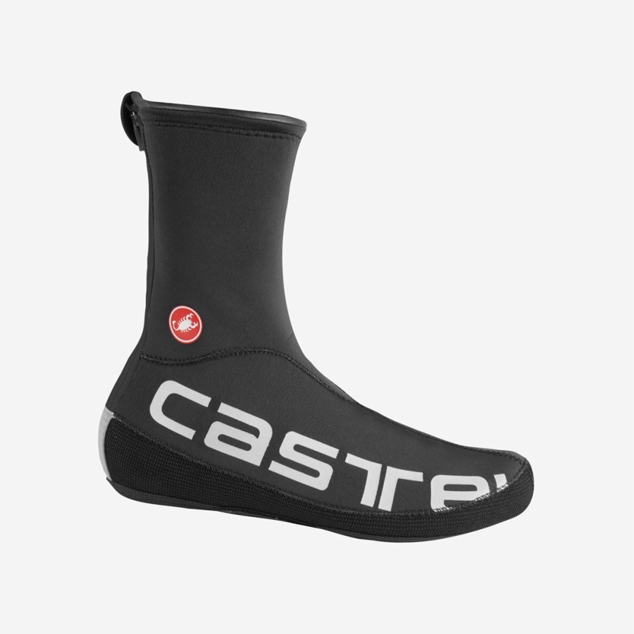 Black / Silver Men Castelli DILUVIO UL Shoecovers | OEAIG-2801