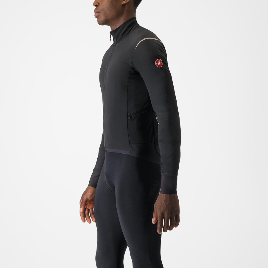 Black / Silver / Dark Men Castelli ALPHA FLIGHT ROS Jackets | TQUCZ-4096