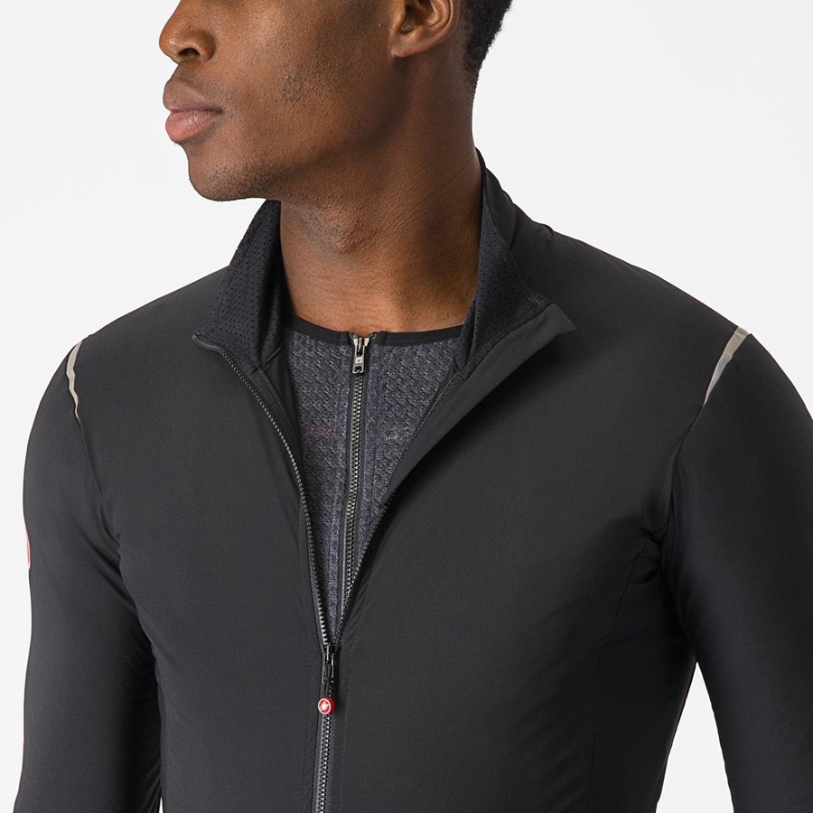 Black / Silver / Dark Men Castelli ALPHA FLIGHT ROS Jackets | TQUCZ-4096