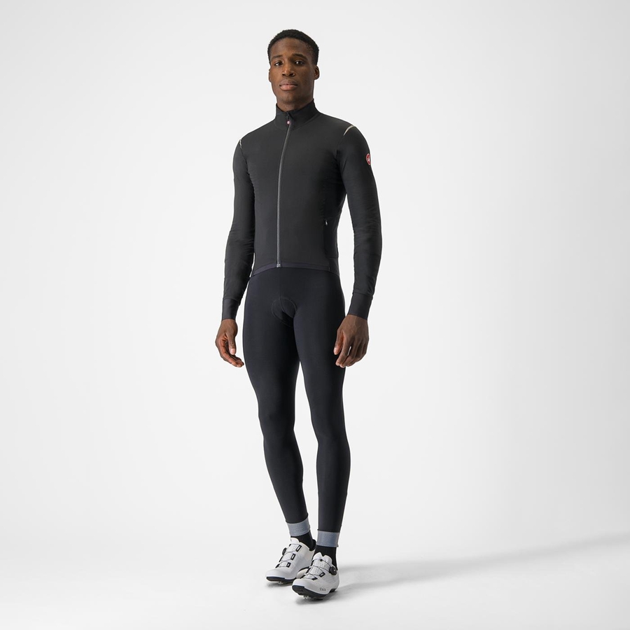 Black / Silver / Dark Men Castelli ALPHA FLIGHT ROS Jackets | TQUCZ-4096