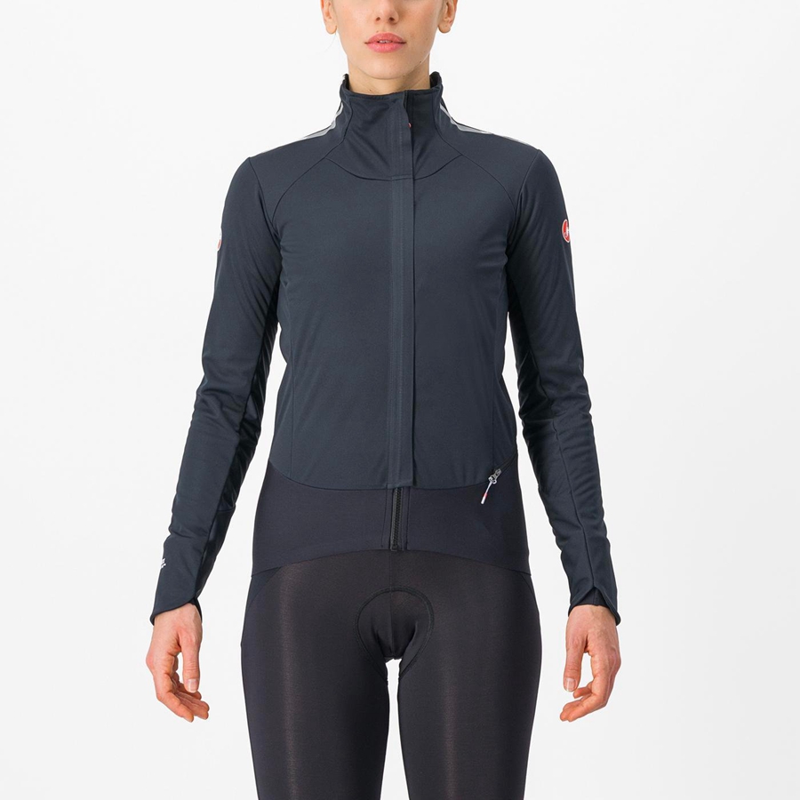 Black / Silver / Dark Women Castelli ALPHA DOPPIO ROS W Jackets | ZYEAD-8216