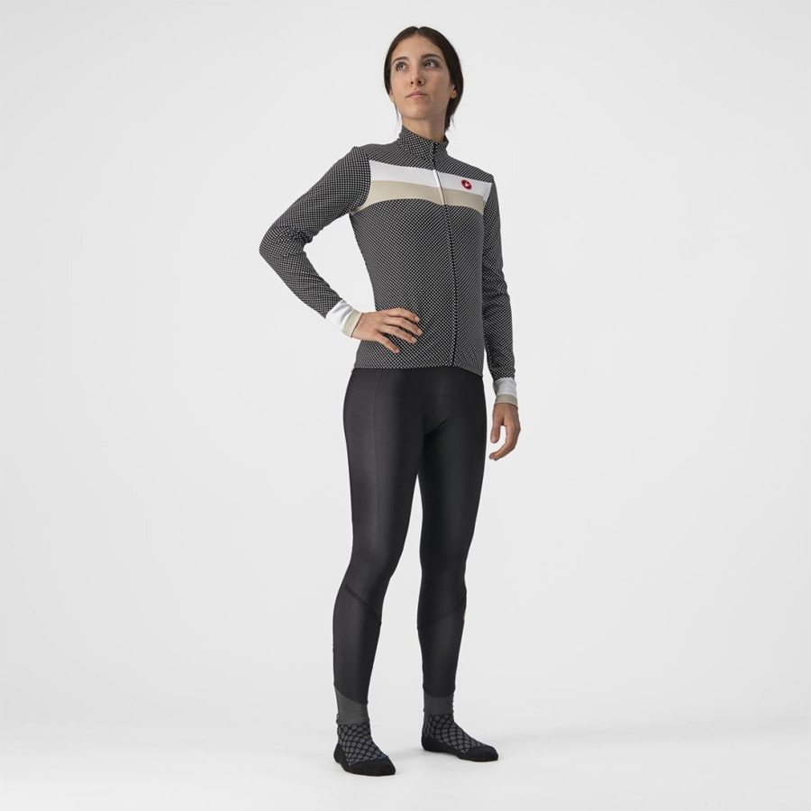 Black / White Women Castelli VOLARE LS Jersey | HLOQG-9018