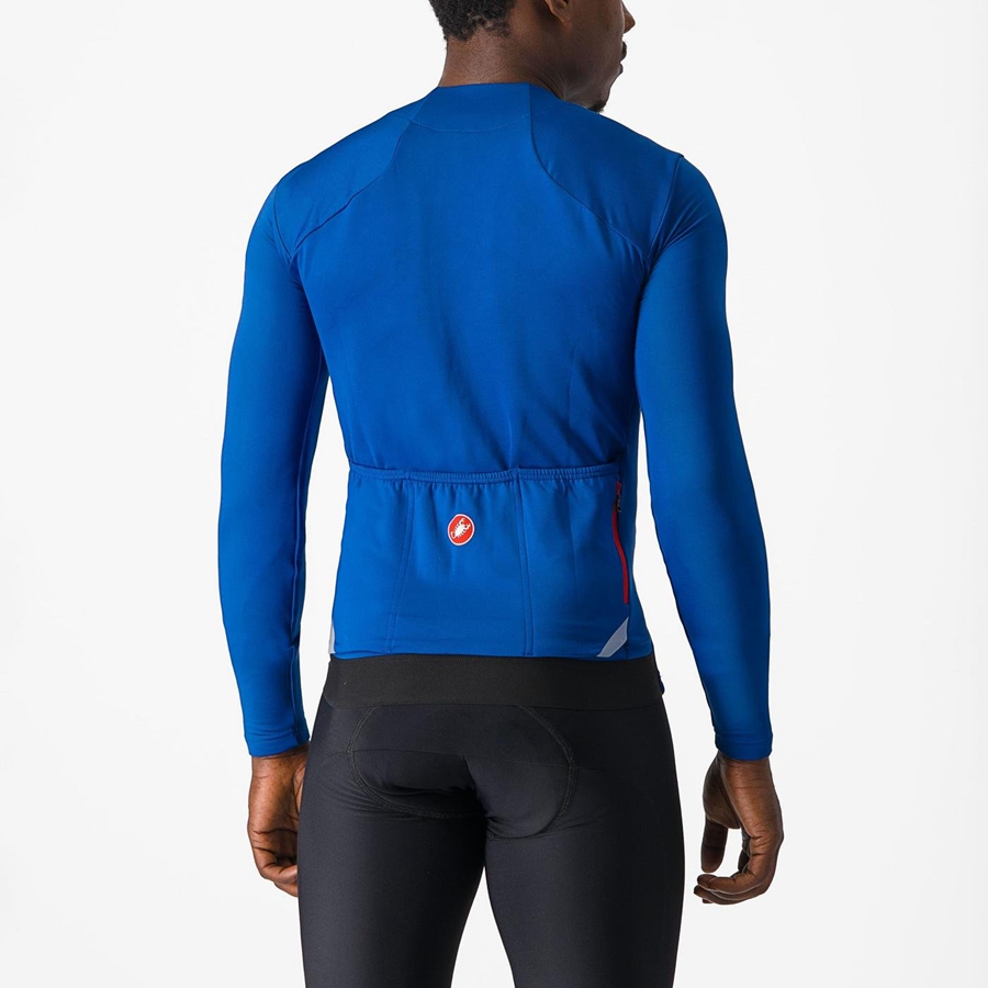 Blue Men Castelli FLY LS Jersey | VSBNF-2890