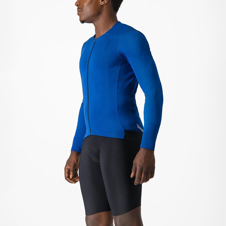 Blue Men Castelli FLY LS Jersey | VSBNF-2890