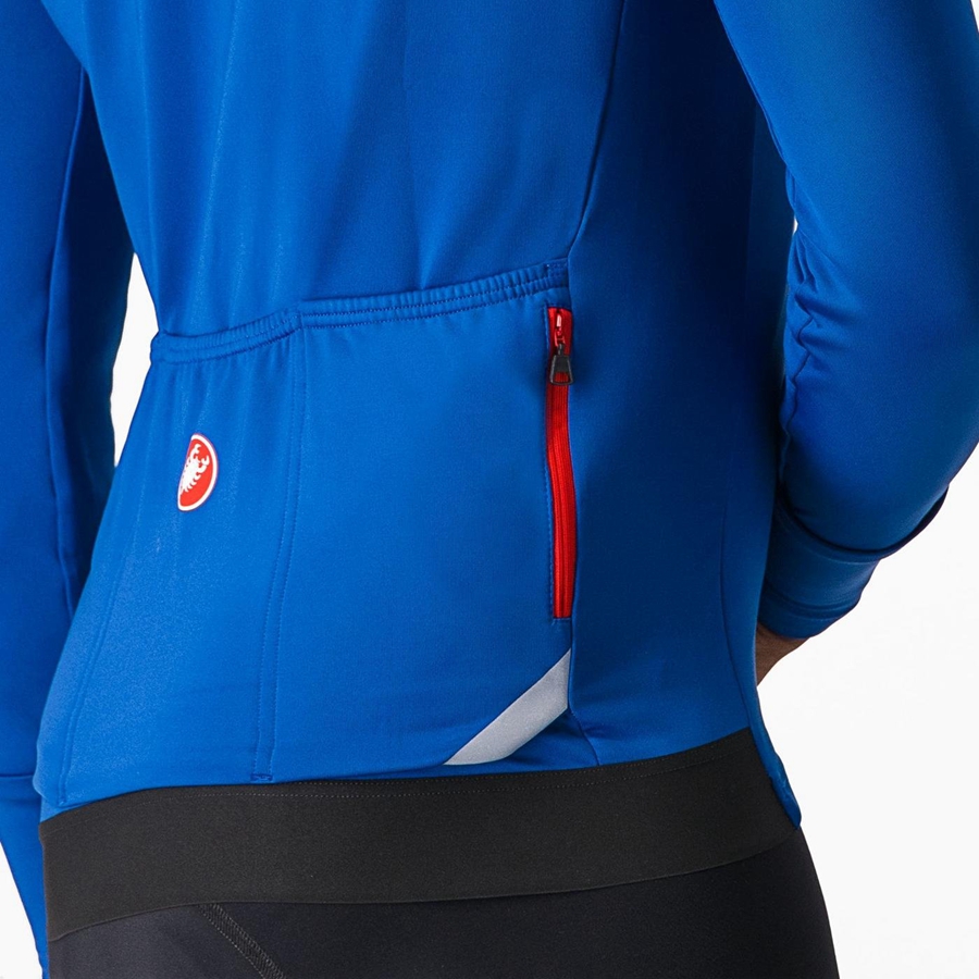 Blue Men Castelli FLY LS Jersey | VSBNF-2890