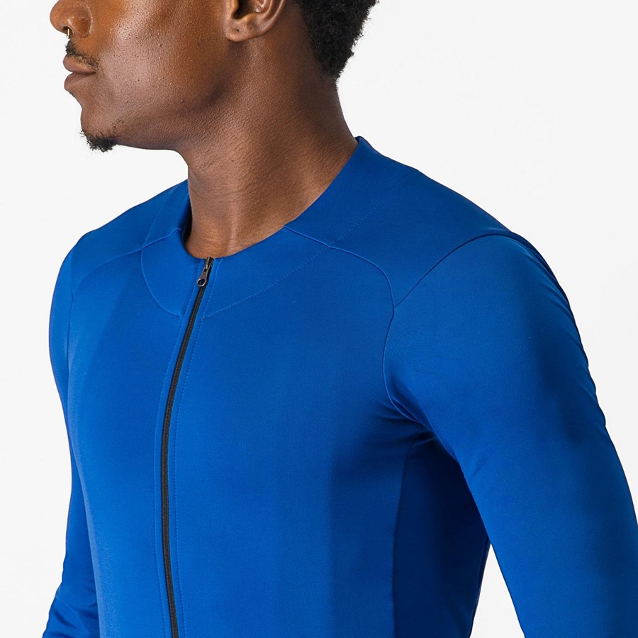 Blue Men Castelli FLY LS Jersey | VSBNF-2890