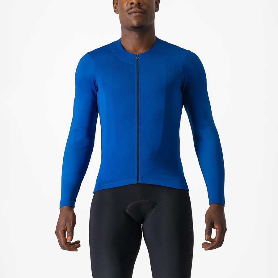 Blue Men Castelli FLY LS Jersey | VSBNF-2890