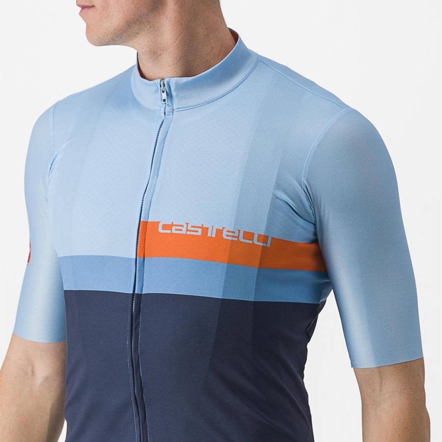 Blue / Deep Red Orange Men Castelli A BLOCCO Jersey | OFJGS-7105