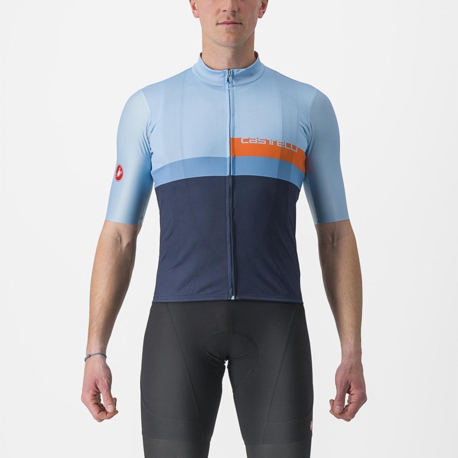 Blue / Deep Red Orange Men Castelli A BLOCCO Jersey | OFJGS-7105