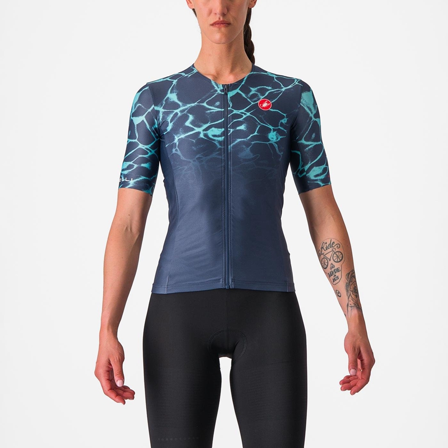 Blue / Light Turquoise Women Castelli FREE SPEED 2 W RACE TOP Suits | CGOIJ-1748