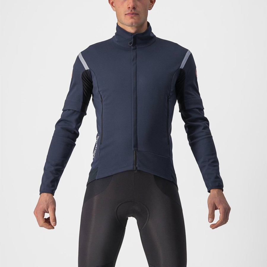 Blue / Silver Men Castelli PERFETTO RoS 2 CONVERTIBLE Jackets | NOQMZ-4730