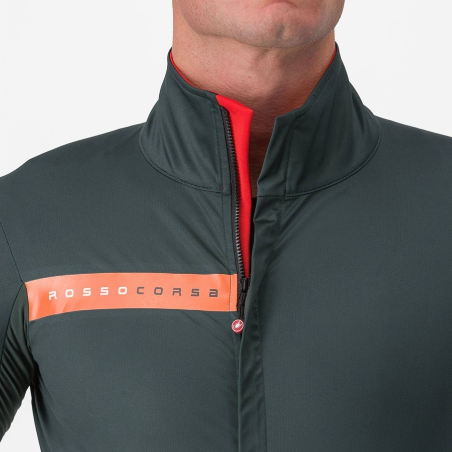 Green / Red Orange Men Castelli BETA RoS Jackets | CEFAB-0237