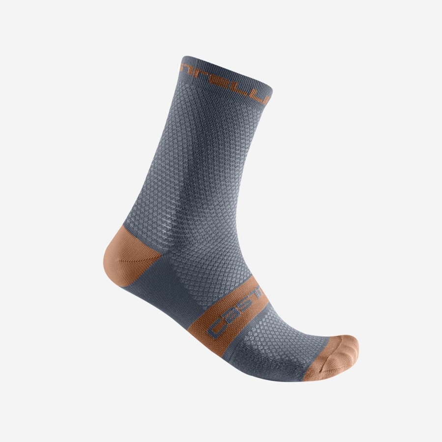 Light Grey Blue / Brown Men Castelli SUPERLEGGERA T 12 Socks | MNWFL-2450