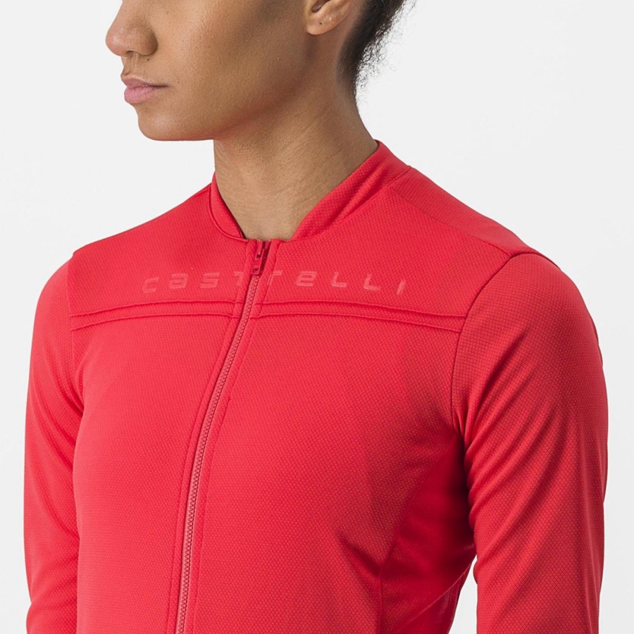 Red Women Castelli ANIMA 4 LONG SLEEVE Jersey | ZOAHN-8045