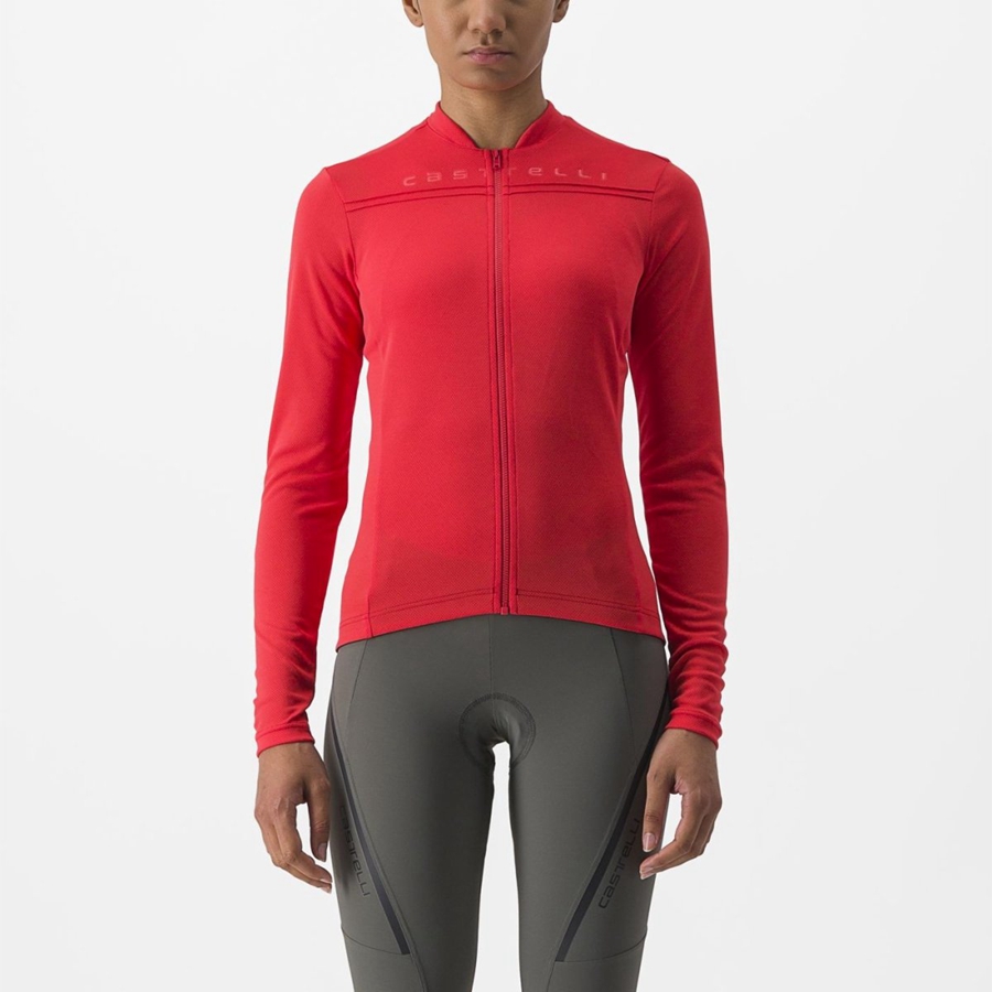 Red Women Castelli ANIMA 4 LONG SLEEVE Jersey | ZOAHN-8045