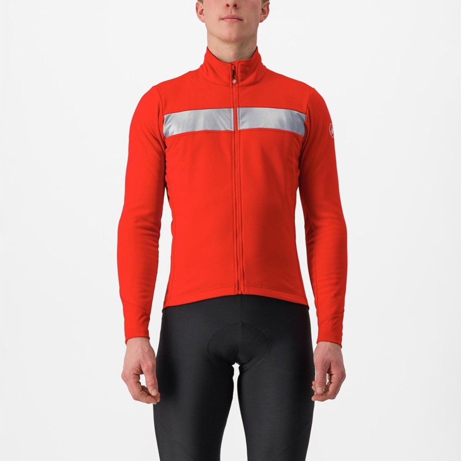 Red / Silver Men Castelli RADDOPPIA 3 Jackets | BGZOE-4380