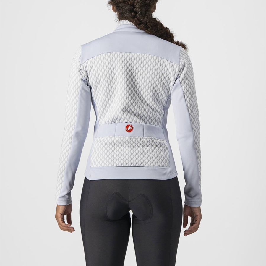 Silver Grey / White Women Castelli SFIDA 2 FZ Jersey | VCLQW-0548