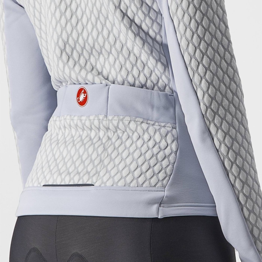 Silver Grey / White Women Castelli SFIDA 2 FZ Jersey | VCLQW-0548