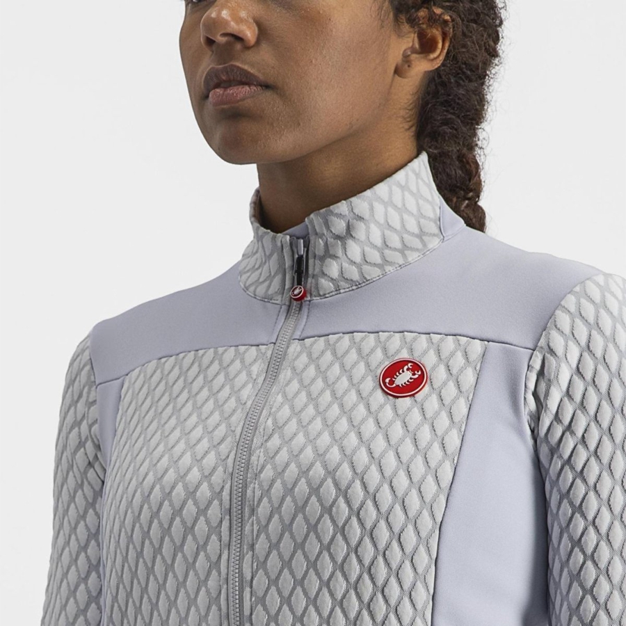 Silver Grey / White Women Castelli SFIDA 2 FZ Jersey | VCLQW-0548