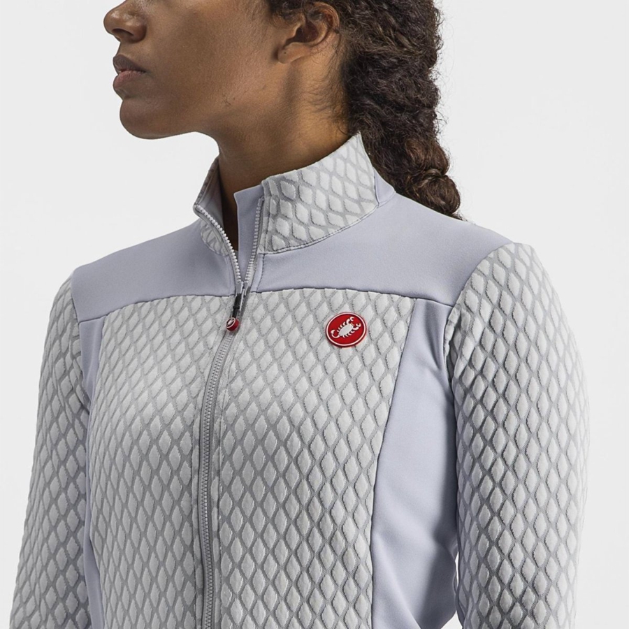 Silver Grey / White Women Castelli SFIDA 2 FZ Jersey | VCLQW-0548