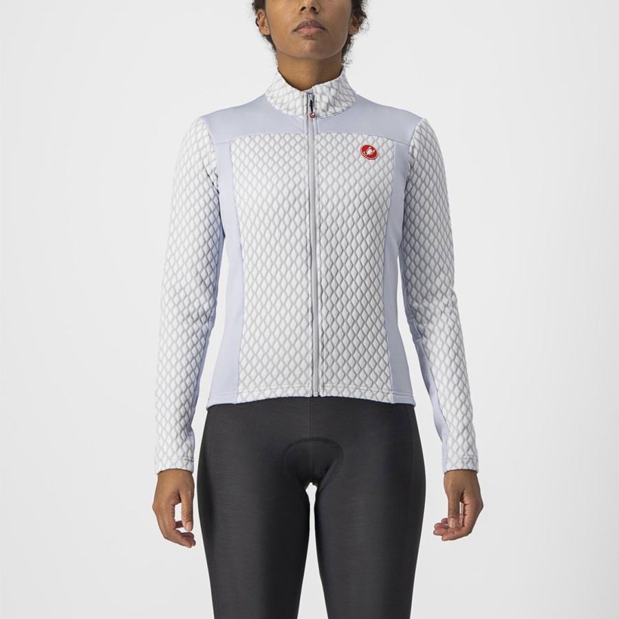 Silver Grey / White Women Castelli SFIDA 2 FZ Jersey | VCLQW-0548