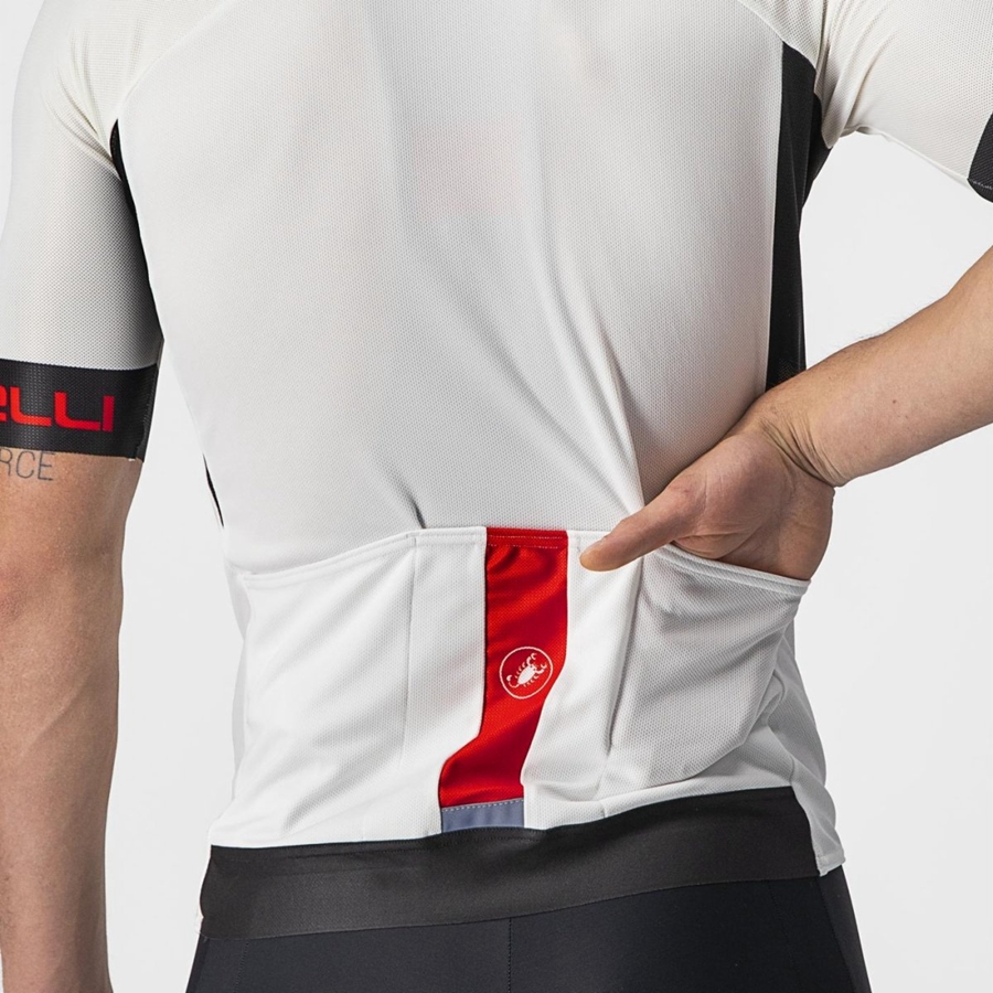 White / Black / Red Men Castelli ENTRATA VI Jersey | WFOYI-7038