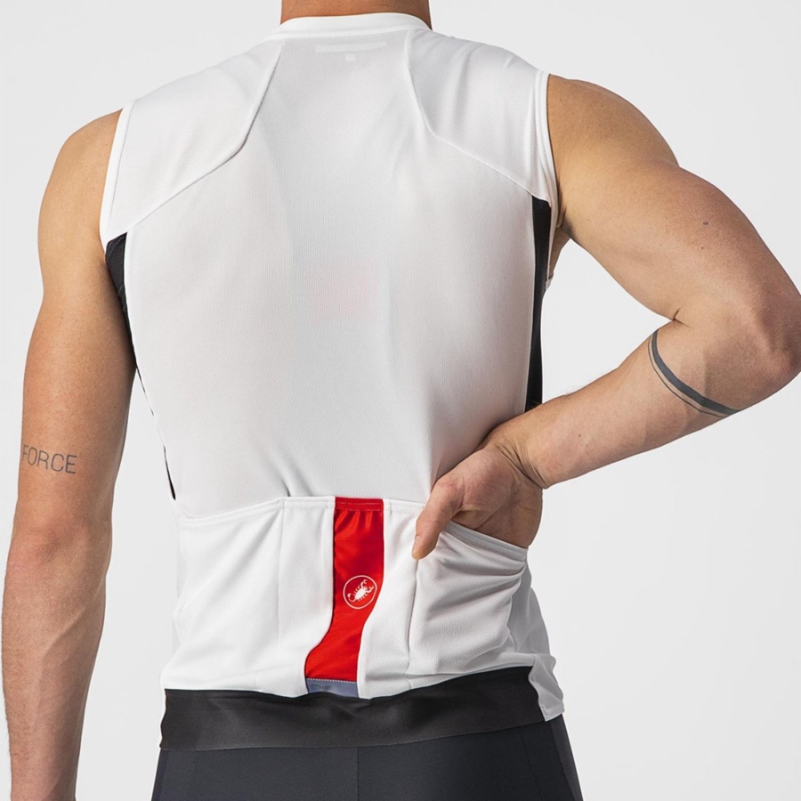 White / Black / Red Men Castelli ENTRATA VI SLEEVELESS Jersey | WLZRC-3602